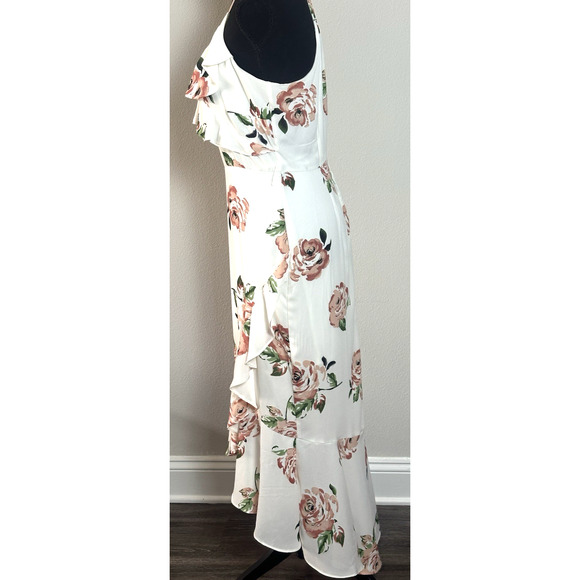 Women's( M) White Ivory Floral Hi Low Midi Ruffle V‎ Neck Disney Princess Dress - Picture 5 of 16